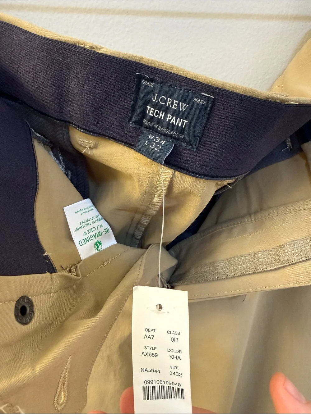 NWT J.Crew 1040 Athletic Tapered-Fit Tech Pant 34/32